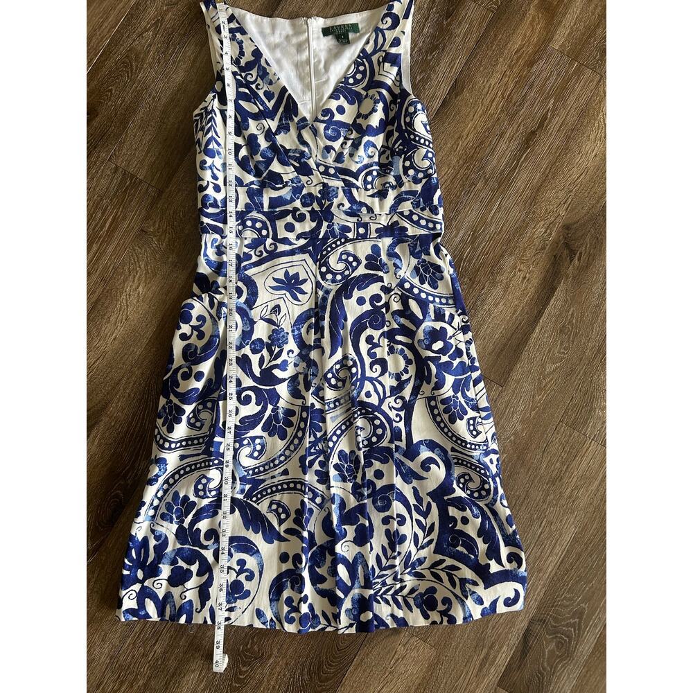 Ralph Lauren, blue and white bold floral midi sleeveless dress, size 4 - Picture 7 of 11